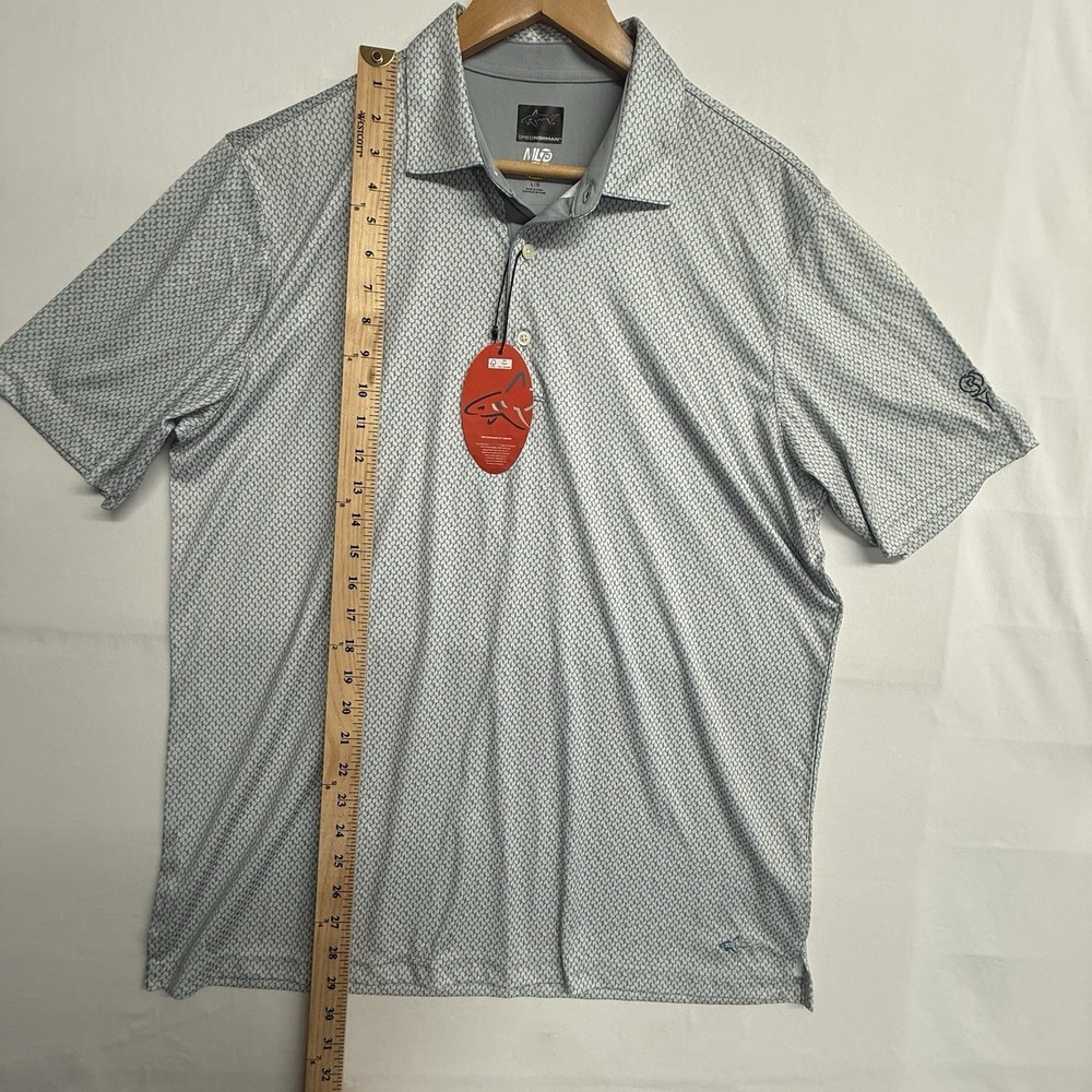 Greg Norman ML75 Polo Shirt L Gray Pattern Solar XP Golf NWT Mens - Picture 11 of 13